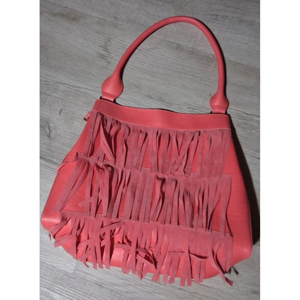 Coral fringe shoulder bag